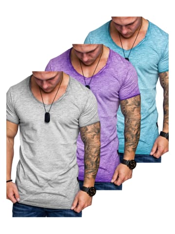 Amaci&Sons T-Shirts 3er-Pack 3. SAN FRANCISCO in (Hellgrau + Lila + Türkis)