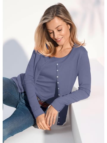 GOLDNER Strickset Figurnahes Twin-Set aus Pima-Baumwolle in schieferblau