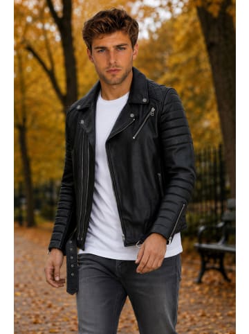 Reichstadt Herren Slim Fit Echtleder Jacke  in Black