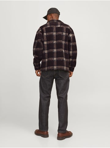 Jack & Jones Karierte Teddy Fleecejacke mit Knopfleiste Holzfällerhemd in Braun