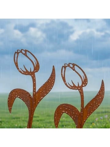 relaxdays 2 x Gartenstecker "Tulpe" in Braun - (B)39 x (H)80 cm