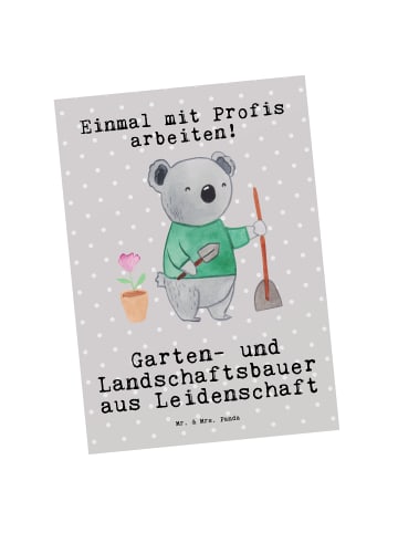 Mr. & Mrs. Panda Postkarte Garten- und Landschaftsbauer Leidensc... in Grau Pastell