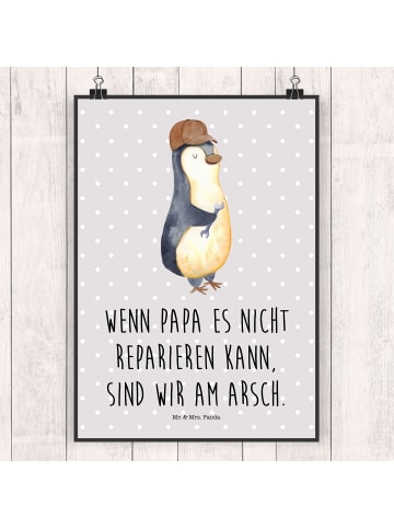 Mr. & Mrs. Panda Poster Wenn Papa es nicht reparieren kann, sind... in Grau Pastell