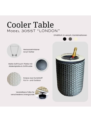 COOTAB Cooler Table 4-in-1 Loungetisch mit Acryl-Kühler London 50 cm in Anthrazit-Schwarz