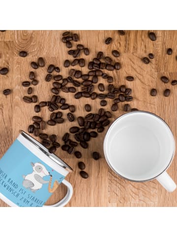 Mr. & Mrs. Panda Camping Emaille Tasse 8. Hochzeitstag Blechhoch... in Sky Blue