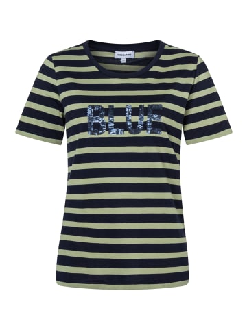 More & More gestreiftes Kurzarmshirt, Paillettenwording in marine/green