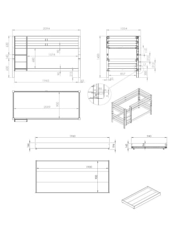 58 aufm Kessel ETAGENBETT Karolina 210x140x105 aus Massivholz in natur