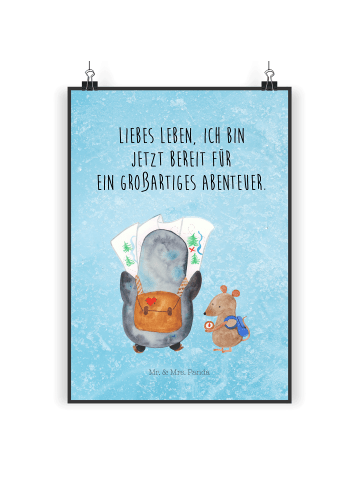 Mr. & Mrs. Panda Kunstdruck Pinguin & Maus Wanderer mit Spruch in Eisblau