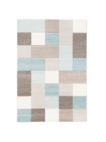 Pergamon Designer Teppich Maui Pastell Blau Beige Karo in Blau Beige