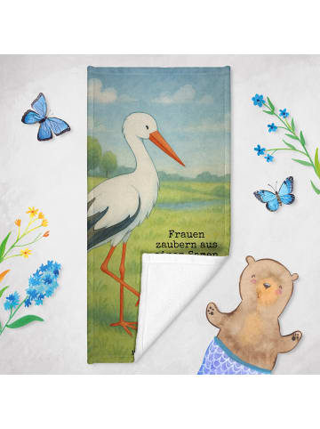 Mr. & Mrs. Panda Badehandtuch Storch Design mit Spruch in Gelb Pastell