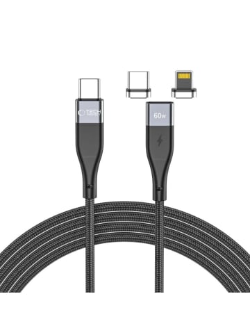 TechProtect 2in1 Magnetkabel USB-C kompatibel iPhone und USB-C 60W in Schwarz in Schwarz