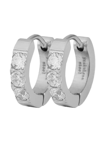 Adeliás Damen Ohrringe – Klappcreole aus Edelstahl mit Strass Steinchen in silber