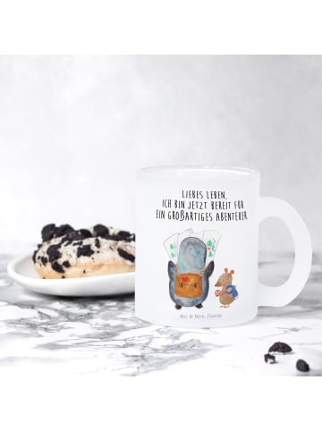Mr. & Mrs. Panda Glas Pinguin & Maus Wanderer mit Spruch in Transparent