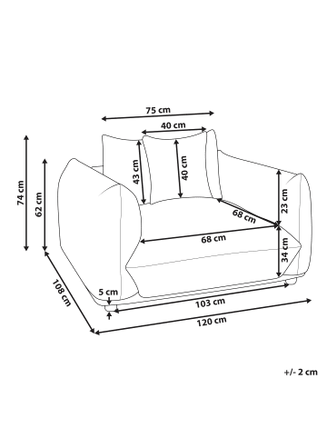 Beliani Sessel LUVOS in Weiß/Braun - (W) 120 x (H) 74 x (L) 108 cm