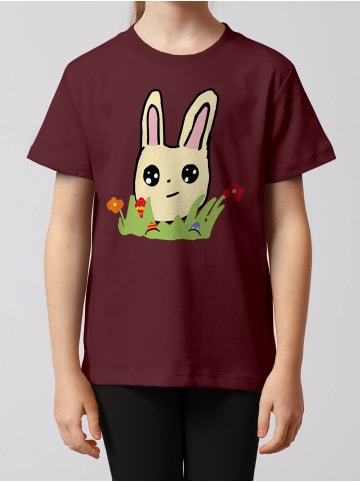 wat? Apparel T-Shirt Osterhase mit Blumen in Weinrot
