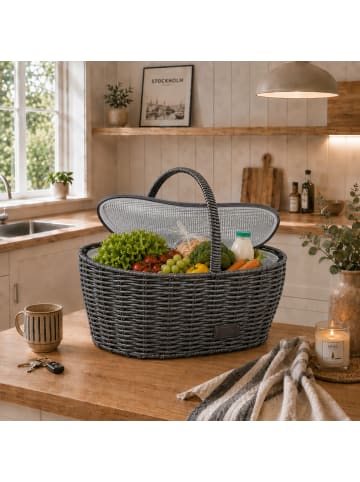 UNUS Einkaufskorb inkl. Kühltasche in Rattan-Optik Henkelkorb in Grau