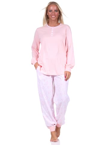 NORMANN Pyjama Schlafanzug Knopfleiste und Paysley gemusterter Hose in rosa