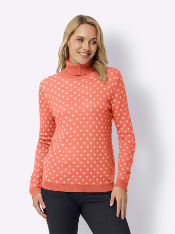 Sieh an! Rollkragenpullover in grapefruit-weiß-gemustert