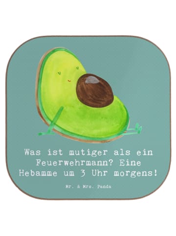 Mr. & Mrs. Panda Bierdeckel Mutige Hebamme mit Spruch in Meeresbrise