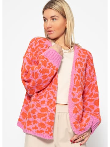 SASSYCLASSY Kurzer Cardigan mit Leo-Print in Rosa