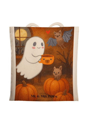 Mr. & Mrs. Panda Tote Bag Gespenst Kaffee Design ohne Spruch in Weiß