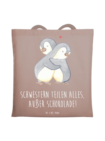 Mr. & Mrs. Panda Shopping Tasche Schwestern Liebe mit Spruch in Braun Pastell