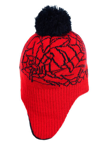 Spiderman Kinder Wintermütze Jungen mit Bommel und Ohrenschutz in Rot