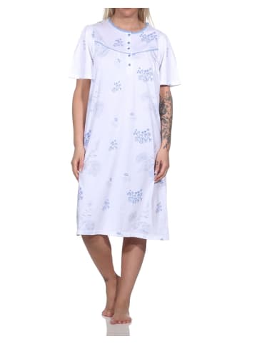 NORMANN Kurzarm Nachthemd Knopfleiste am Hals - 79243 in hellblau