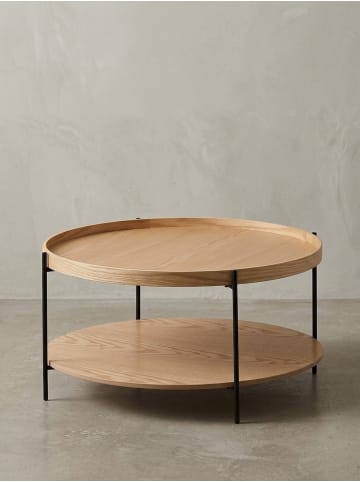 KADIMA DESIGN Eichenfurnier Couchtisch, Stauraum, Metallgestell, Erhöhter Rand