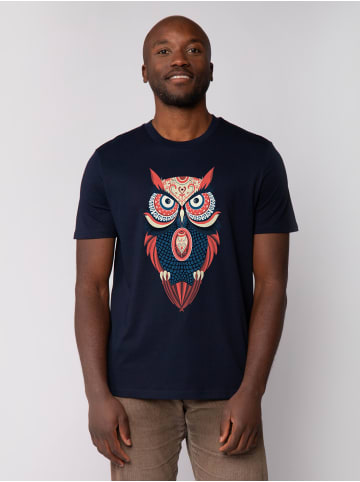 wat? Apparel T-Shirt Colorful Owl in Dunkelblau