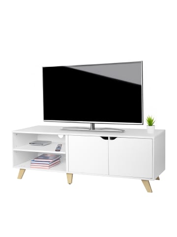relaxdays TV-Lowboard in Weiß - (B)140 x (H)50 x (T)40 cm