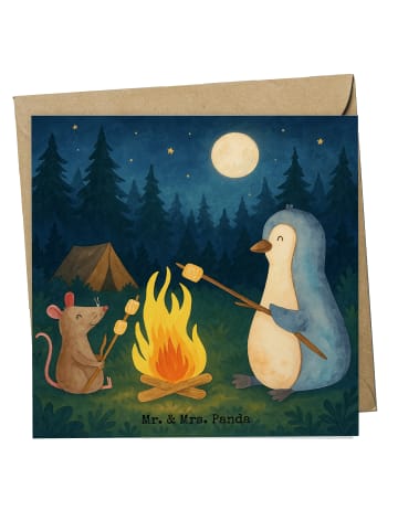 Mr. & Mrs. Panda Grußkarte Pinguin Lagerfeuer Design ohne Spruch in Weiß