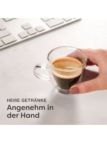 Cosumy 4 doppelwandige Espresso Thermogläser mit Henkel 80ml - Hält lange