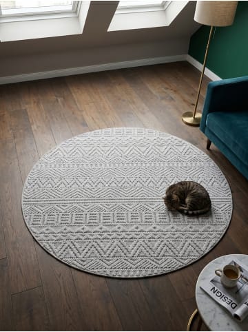 KADIMA DESIGN Flachgewebe-Teppich Ethno Streifen Boho Pflegeleicht in Silber