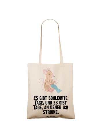 Mr. & Mrs. Panda Strandtasche Maus Stricken mit Spruch in Creme