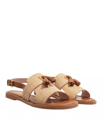 COCCINELLE Sandal Flat Straw Effect Fabric Natural/Cuir in brown