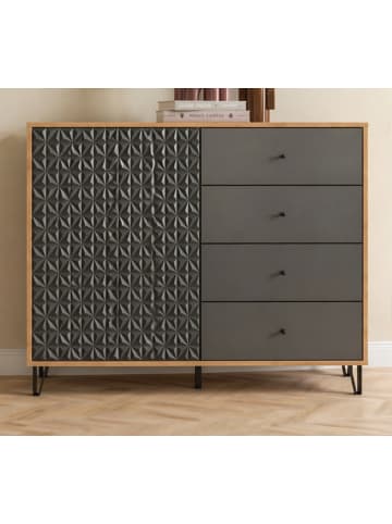 Inn.Furn Kommode grau, Eiche Artisan 110 x 96 cm, Sideboard mit 3D-Struktur