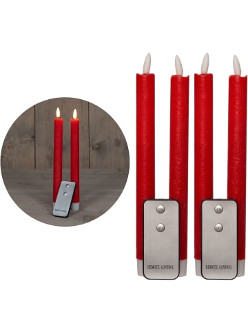 Novaliv Stabkerzen LED mit Timer ROT 4 Stück ROT indoor - 6 Stunden - ECHTWACH in Rot