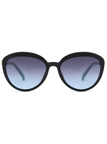 styleBREAKER Ovale Sonnenbrille in Schwarz-Hellblau / Grau Verlauf