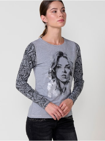 KOROSHI Langärmliges bedrucktes Damen-T-Shirt in grau