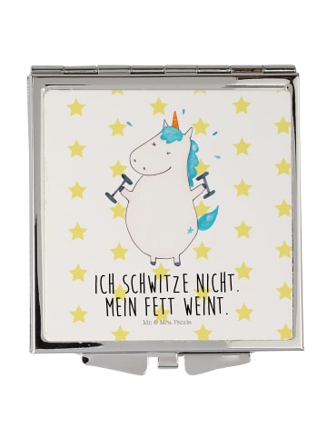 Mr. & Mrs. Panda Kosmetikspiegel Einhorn Fitness mit Spruch in Weiß