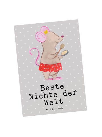 Mr. & Mrs. Panda Postkarte Maus Beste Nichte der Welt mit Spruch in Grau Pastell