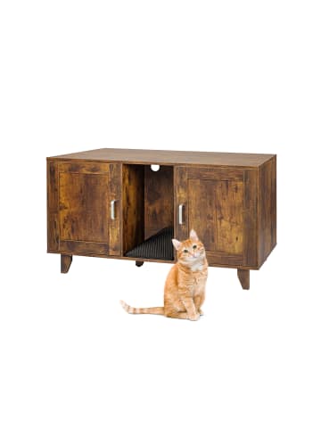relaxdays Katzenschrank in Dunkelbraun - (B)120 x (H)65 x (T)52 cm