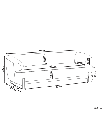Beliani 3-Sitzer Sofa ALNOR in Grau/Braun - (W) 205 x (H) 67 x (L) 85 cm
