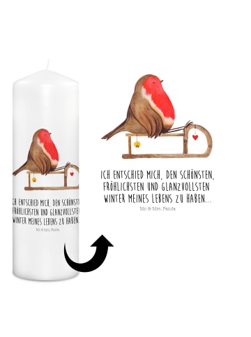Mr. & Mrs. Panda Kerze Rotkehlchen Schlitten mit Spruch in Weiß