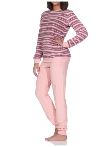 NORMANN Frottee Schlafanzug langarm Bündchen Streifenoptik in rosa