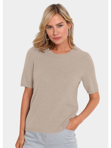 GOLDNER Kurzgröße: Kaschmir-Halbarmpullover mit Rundhals in sand