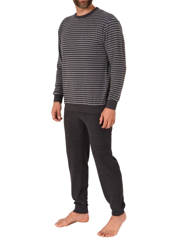 NORMANN Frottee Schlafanzug Bündchen Streifen - 67679 in grau