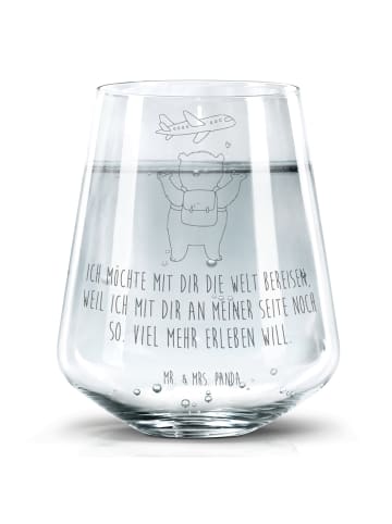 Mr. & Mrs. Panda Trinkglas Bär Flugzeug mit Spruch in Transparent
