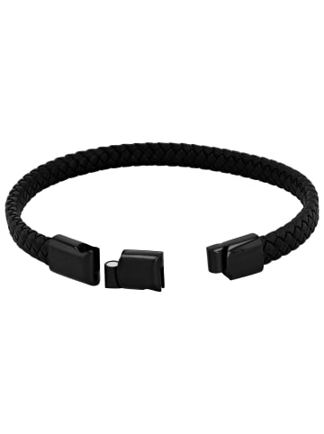Adeliás Herren Armband – Textilarmband aus Leder 20,5 cm in schwarz